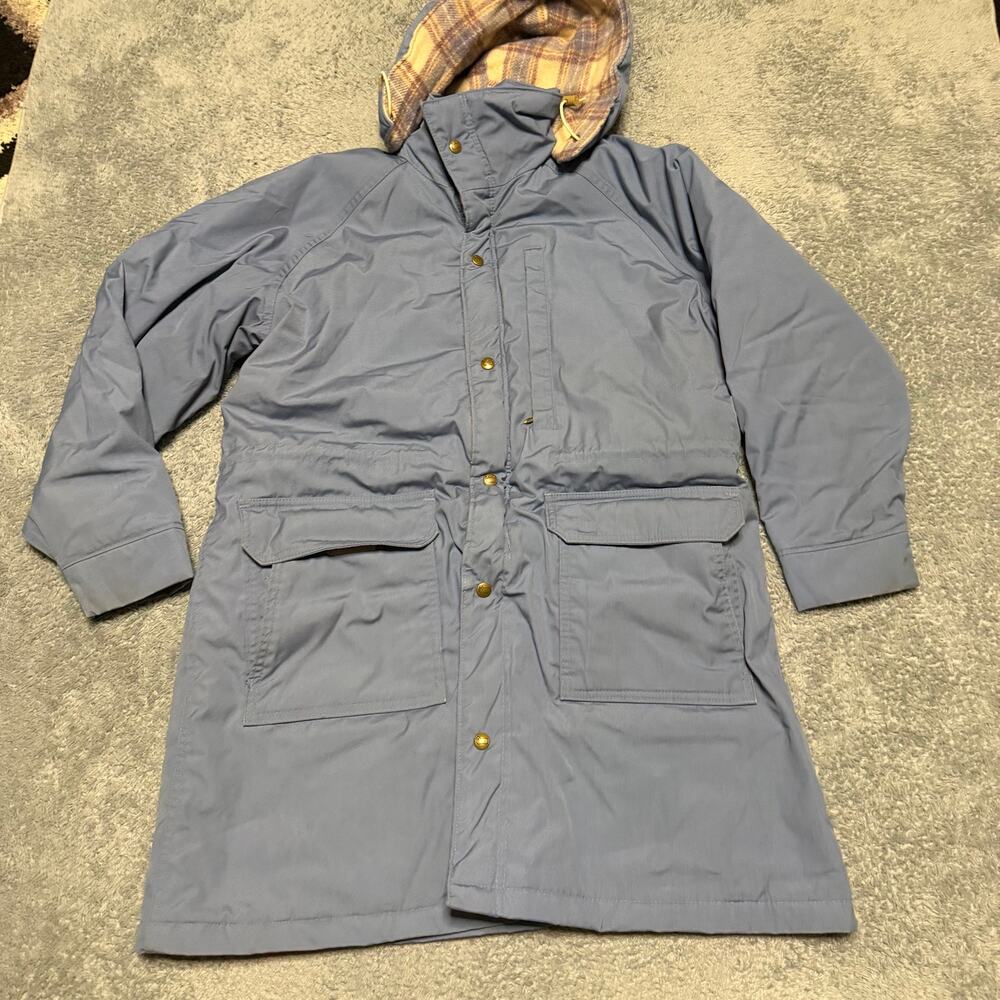 Vintage Woolrich Coat Womens Large Blue Chore Jacket Barn Wool Lined USA ***